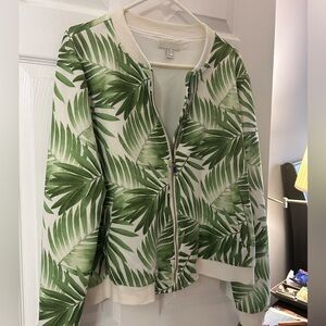 Green Leaf Print Women's Jacket